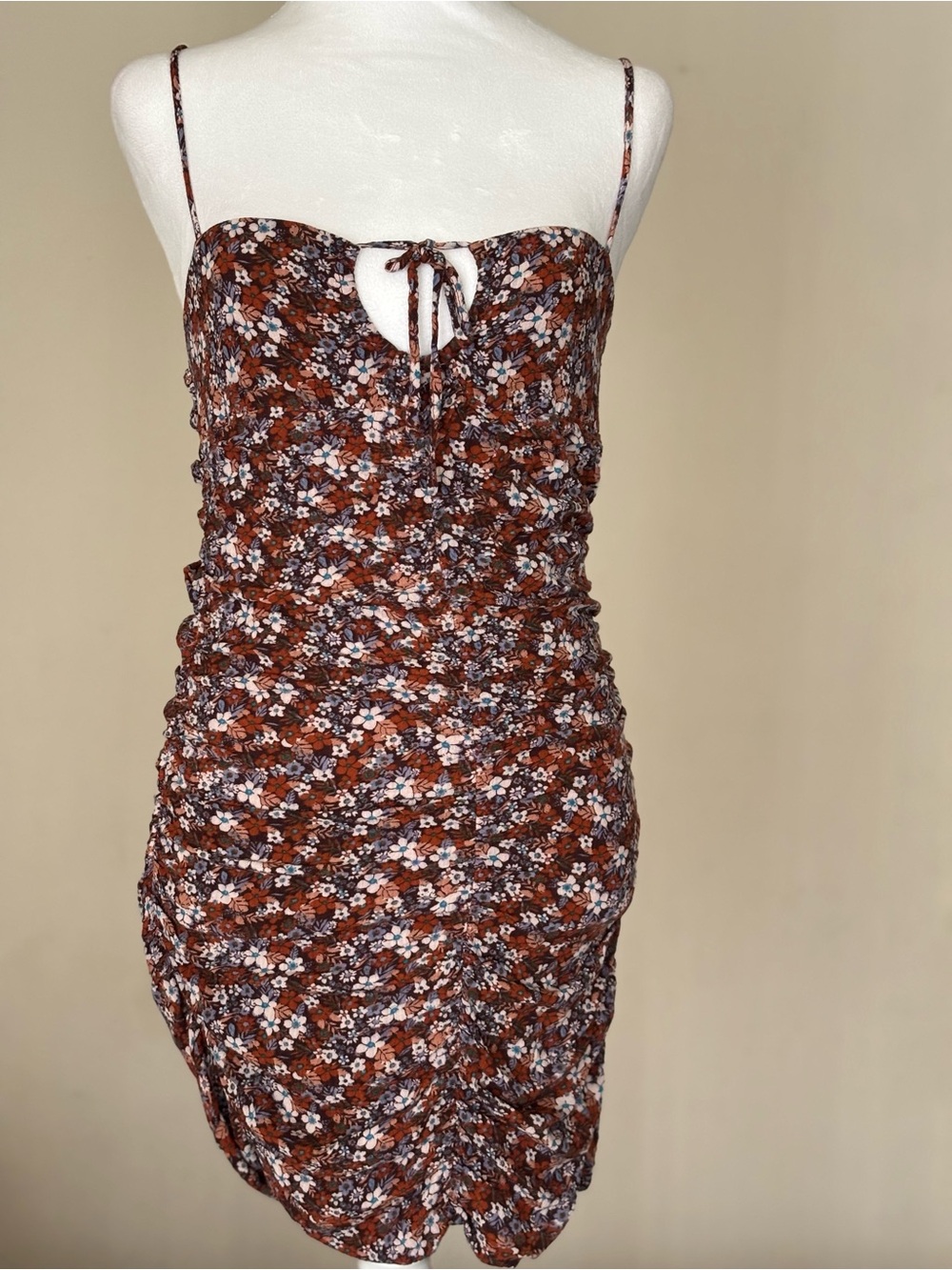 Skylar + Madison Rust Floral Ruched Mini Dress